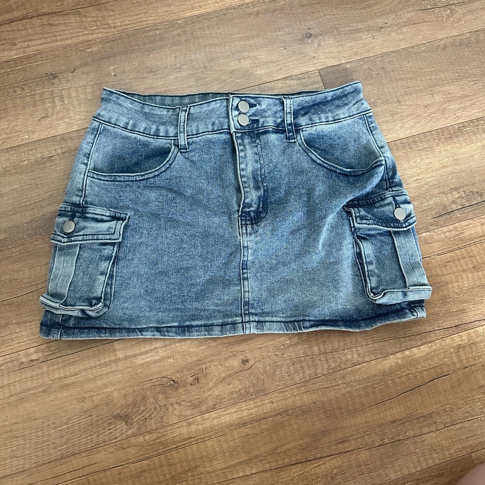 Denim Cargo Mini Skirt